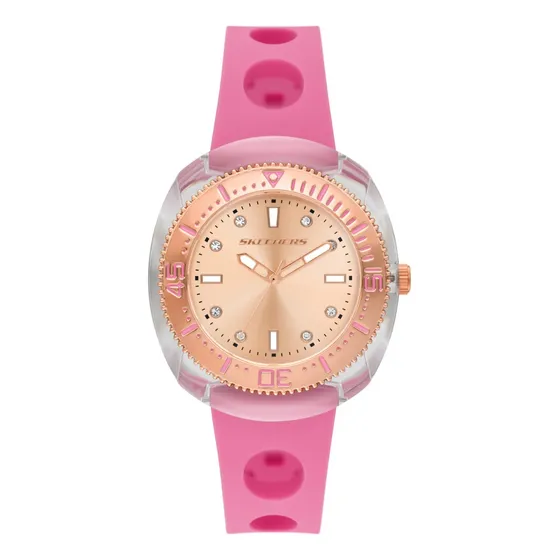 Reloj Mujer Skechers Sr6320 De Silicona Rosa Bisel Oro Rosa Fondo Oro Rosa