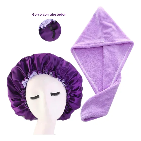 Kit Gorro De Satin + Turbante De Microfibra