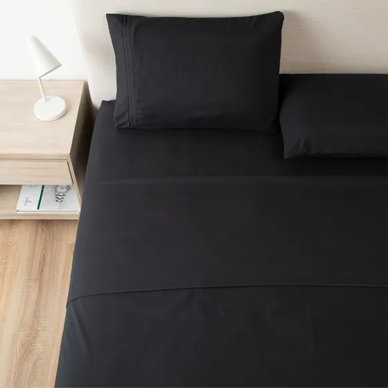 Sabana 1800 Hotel Ultra Suave + Funda Bordada Medidas Super King - Negro Liso Super King