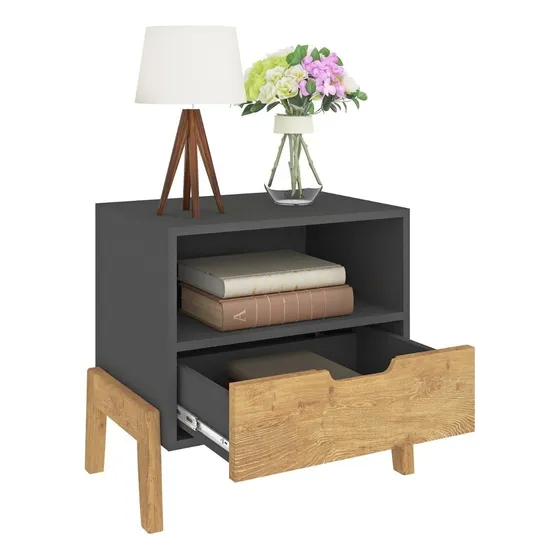 Mesa De Luz Nordica Living Dormitorio Combinada 1 Cajón Color Negro