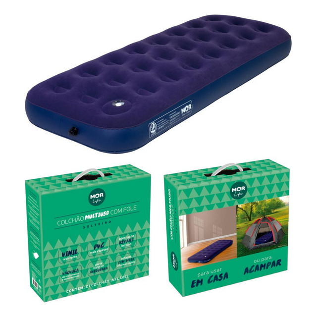 Colchao Inflavel Solteiro Mor + Inflador Embutido + Reparo Cor Azul Colchao Inflavel Solteiro Mor + Inflador Embutido + Reparo Cor Azul