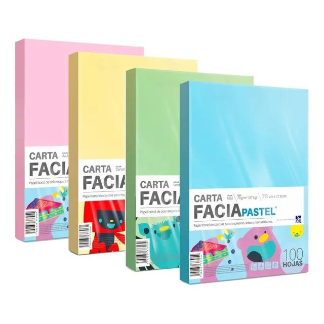 100 Hojas De Color Pastel 75 Gr Facia Bond Impresora Dibujo
