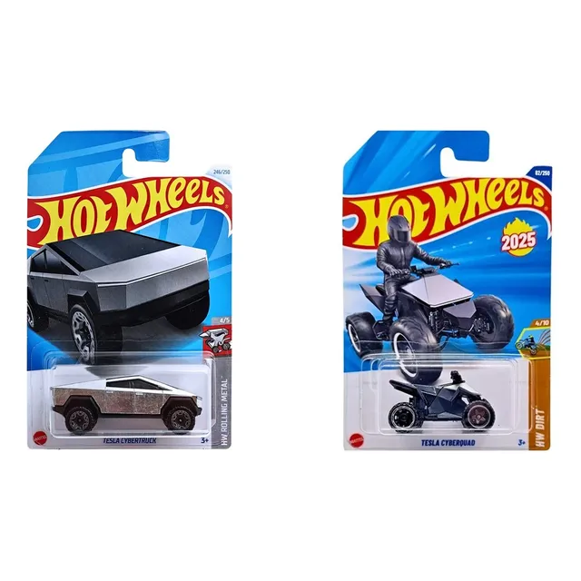 Hot Wheels Pack 2 Tesla Cybertruck Y Tesla Cyberquad