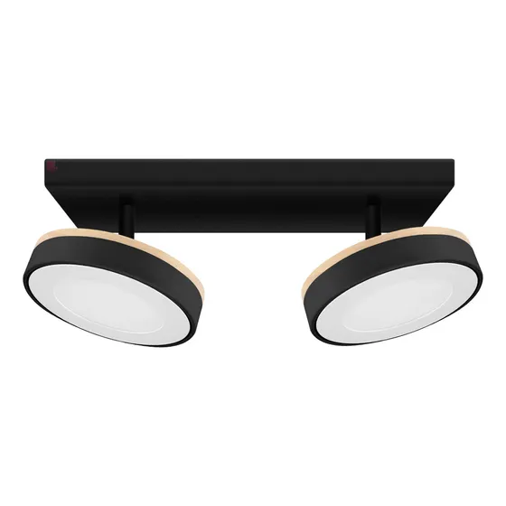 Plafón Wow Wood 2 Luces Led Máx Potencia Buena Luz Estructura Negro Frío