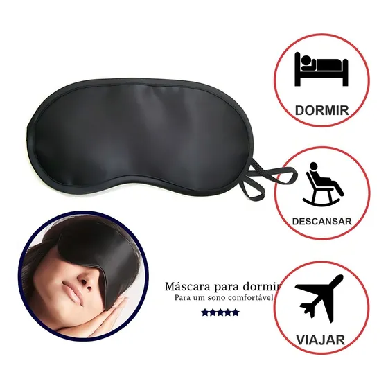 Antifaz para dormir, protector de ojos, satinado, para viajes en avión, color negro