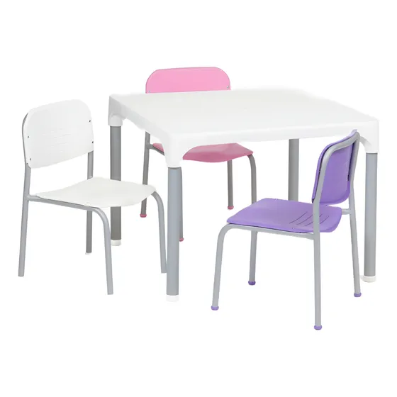 Combo Mesa Infantil Lupita Plástica + 3 Sillas Jardín Hogar