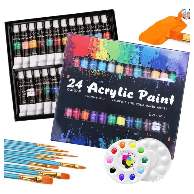 Kit De Arte Con Pinturas Acrílicas Y Lápices De Dibujo 24 Color Azul