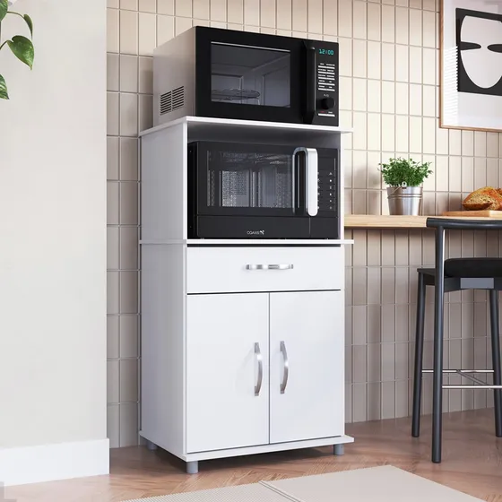 Balcão Duplo De Forno E Microondas 2 Portas 1 Gaveta Grande