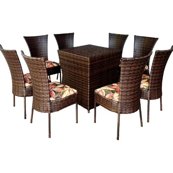 Mesa De Jantar De Junco Com 8 Cadeiras. Vidro Nao Incluso