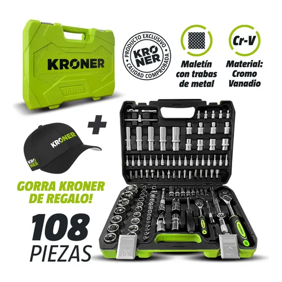 Set Juego De Tubos Puntas Bocallaves 108 Piezas Cromo Kroner