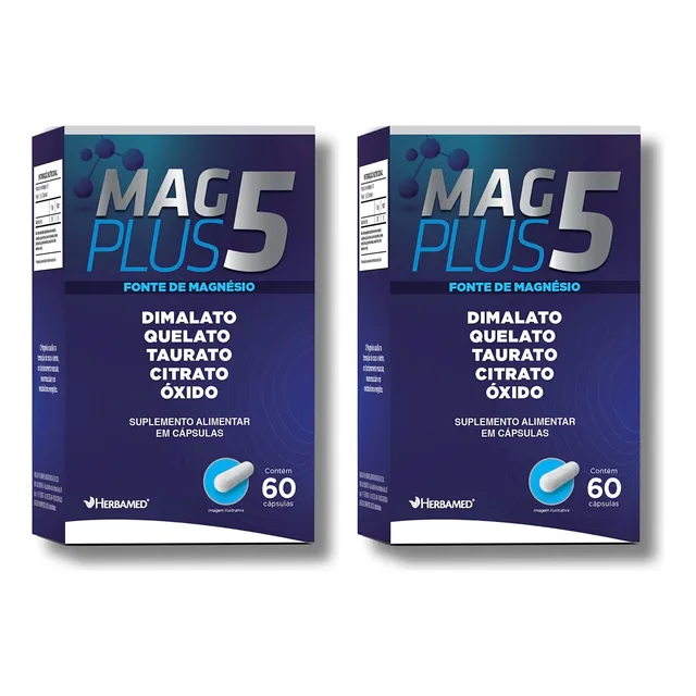 Kit 2 Mag Plus 5 Dimalato Quelato Taurato Citrato Óxido.