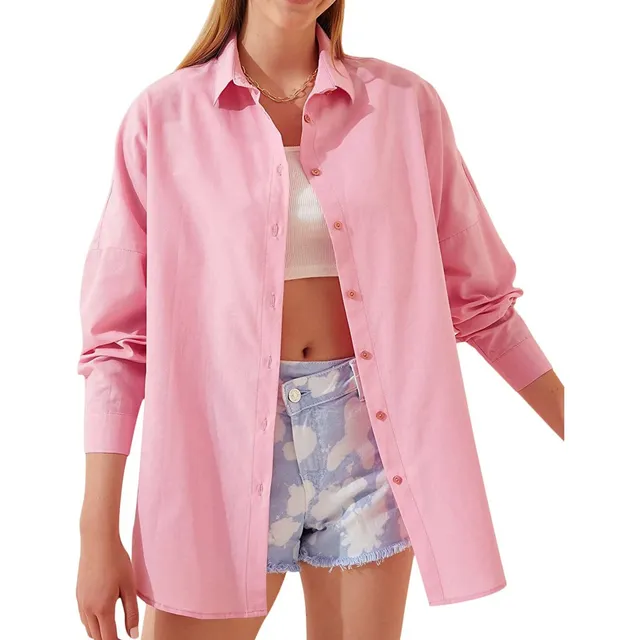 Blusa Elegante Tops Casual Manga Larga Holgado Boton Camisa