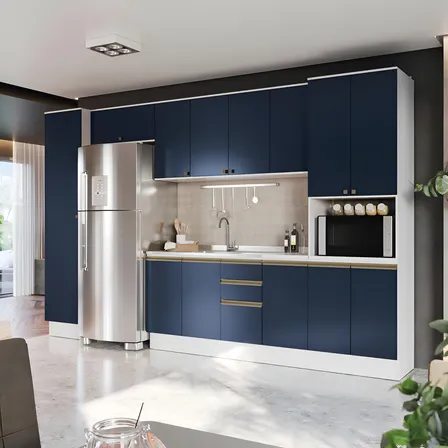 Cozinha Modulada Celeste Kappesberg 100% Mdf Azul 360cm