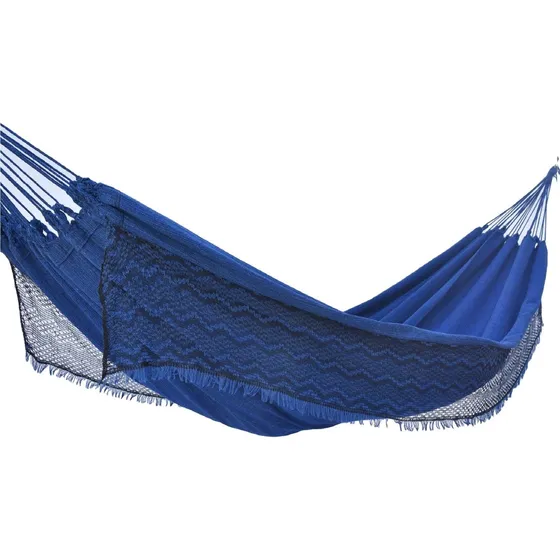 Rede Dormir Descanso Casal Tecido Algodão Resistente Jeans Cor Azul