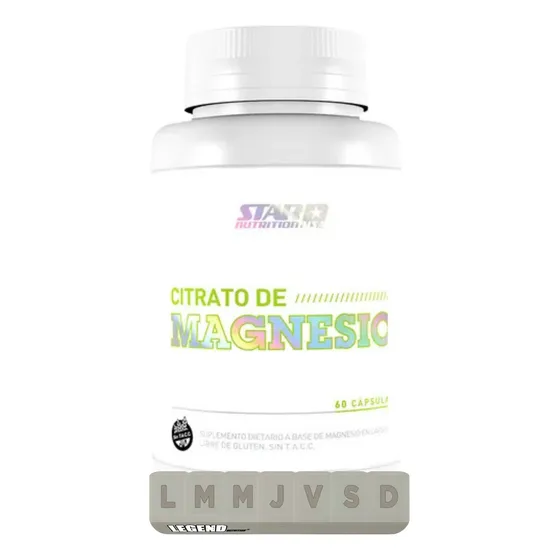 Citrato De Magnesio 500g X 60 Cápsulas Star Nutrition Sin Sabor + Pastillero Legend | Suplemento Para Energía, Relajación Muscular Y Bienestar General