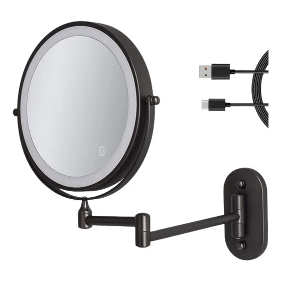 Espejo De Aumento Extensible Con Luz Led Tactil Negro River