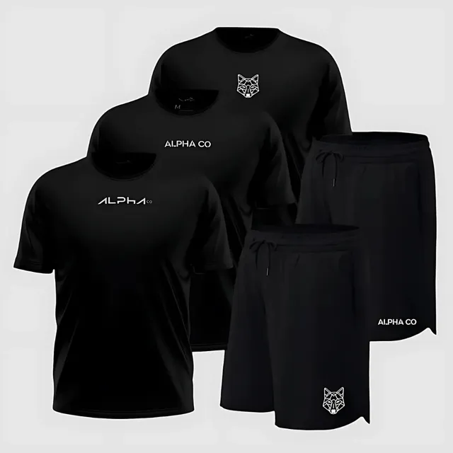 Kit 5 Peças All Black Dry 3 Camisetas E 2 Bermudas Alpha Co