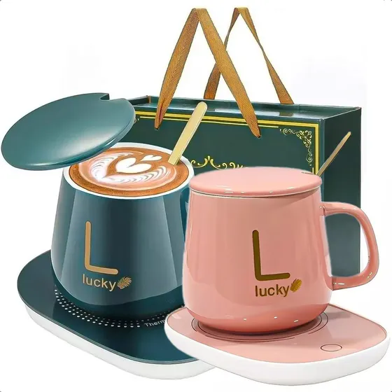 Pack X2 Taza Con Calentador Tazón Tazas De Te Temperadas Mug