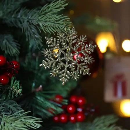 Flocos De Neve 10 Pingentes C/ Glitter Enfeite Árvore Natal Dourado