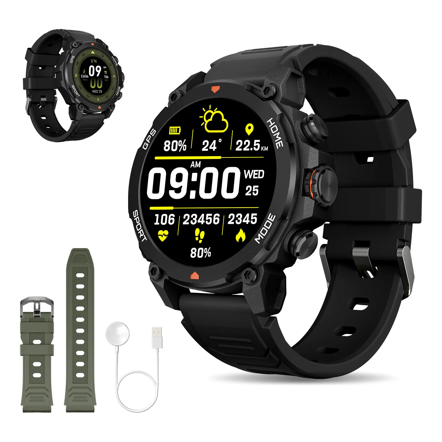 Smartwatch Aurafit G6 Esportivo Com Gps E Amoled 1.43  Preto Preto Esportivo Preto Verd...