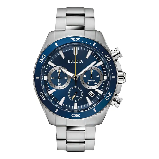 Reloj Bulova Colección Clásicos 98b393 Para Caballero Color De La Correa Plateado Color Del Bisel Azul Color Del Fondo Azul
