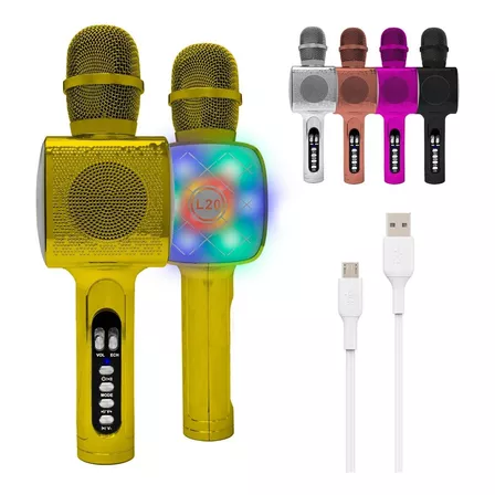 Microfono Karaoke Bluetooth Inalambrico Parlante Efectos Rgb Color Amarillo dorado
