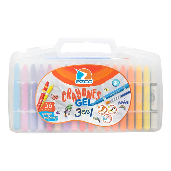 Crayones Gel Ezco 3 En 1 Acuarelables X36 Colores + Pincel