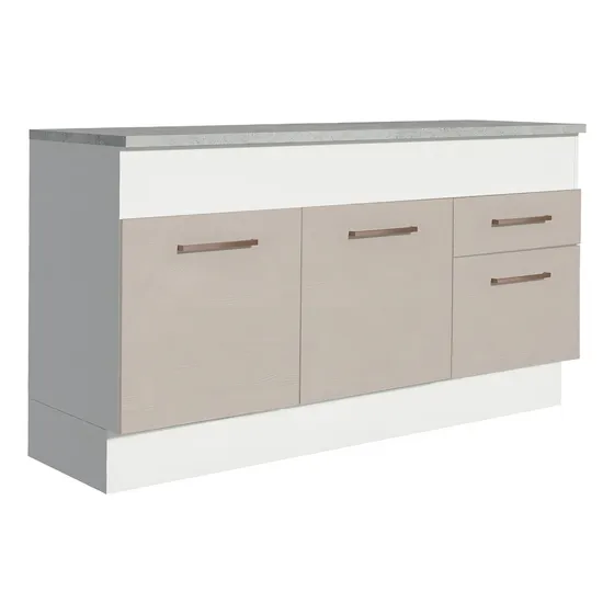 Gabinete Bajo Cocina Madesa Agata 150cm con Encimera Color Blanco/Crema 01