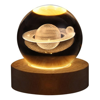 Luminária De Mesa Bola De Cristal 3d Base Madeira Decorativa Luminária De Mesa Bola De Cristal 3d Base Madeira Decorativa
