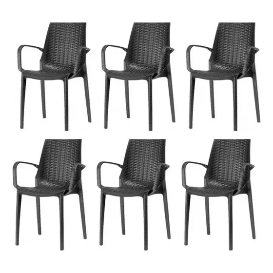 Silla Plastica Apilable Reforzada Simil Rattan Melodi Pack 6 Color Negro