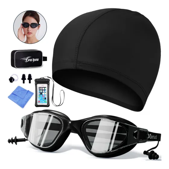 Goggles Y Gorra Para Nadar Gafas De Natacion Con Accesorios Color Negro