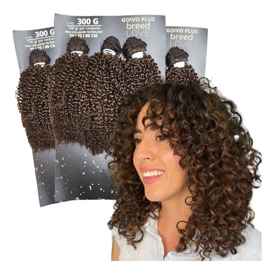 3 Peças Cabelo Apliques 300g Cacheado Goivo Plus Perucas