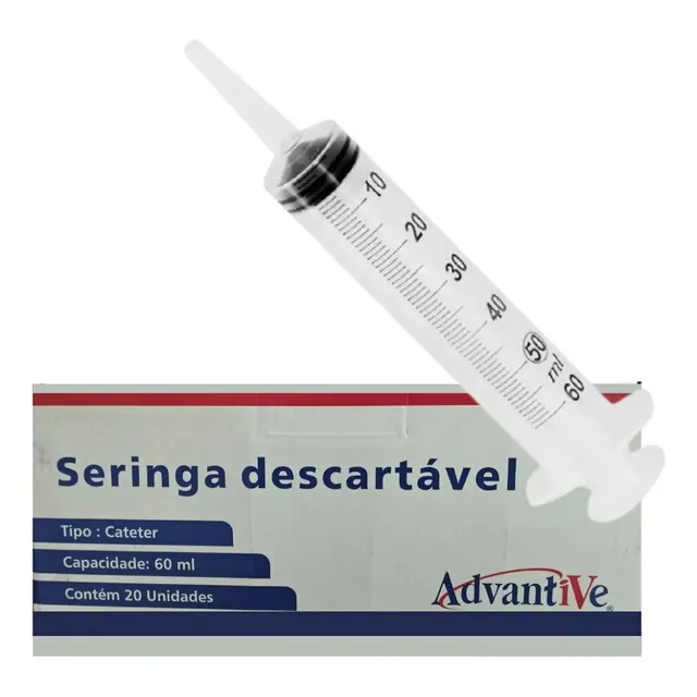Seringa 60ml Bico Cateter Sem Látex Caixa 20 Und C/ Tampa