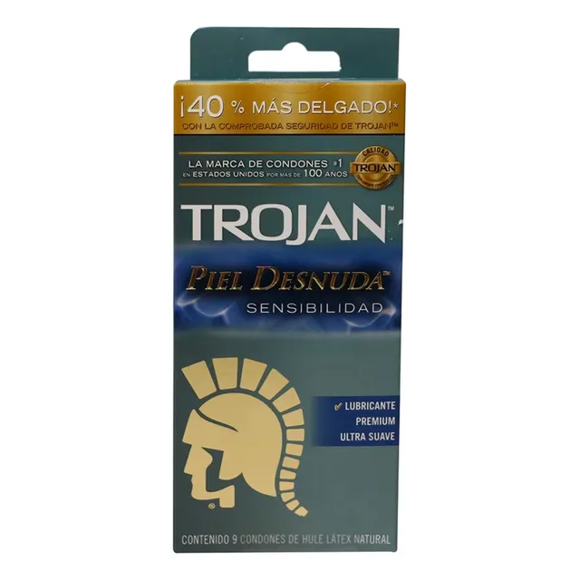 Condones De Látex Trojan Piel Desnuda Sensibilidad 9 Piezas