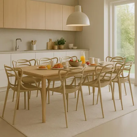 Kit 8 Cadeiras De Jantar Empilhavél Allegra Nude La Mobilia