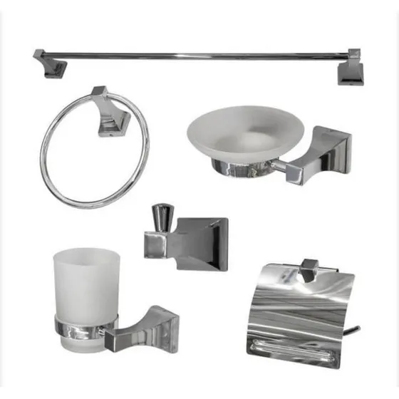 Kit Accesorios Set De Baño 6 Piezas Cromado Y Vidrio