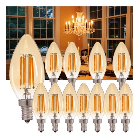 Kit 12 Lâmpada Led Filament Retrô Vintag Decorati Lustre E14
