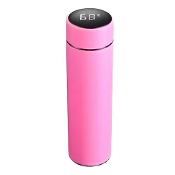 Garrafinha Garrafa Térmica Inox Squeeze Água Gelada Display Digital Cor Rosa
