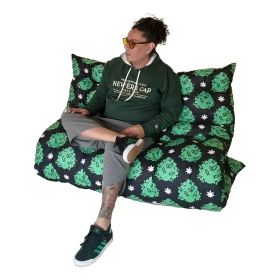 Futon Casal Bud Weed 125x190x12cm Suede Exclusivo Preto Weed Bud