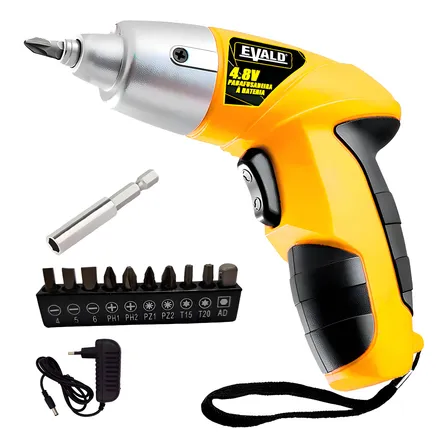 Parafusadeira Bateria 4,8v Torque 3 Nm Kit 12 Peças Evald Evs001 Cor Amarelo