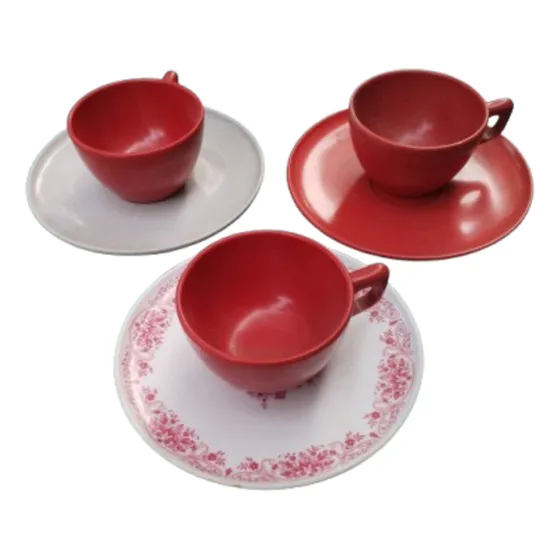 Tazas Café Con Plato Melamina Marca Mel Art Vintage Años 70'