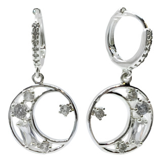 Aros Argolla De Acero Blanco Luna Con Brillitos Aros Argolla De Acero Blanco Luna Con Brillitos