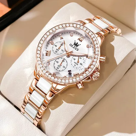 Olevs Relógio Feminino Ouro Rosa Aço Quartzo Elegant 9999 Ouro Rosa Branco