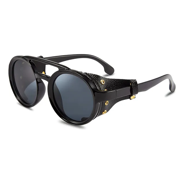 Feisedy Retro Redondo Steampunk Lentes De Sol De Sol Armazón Negro Diseño Ocean