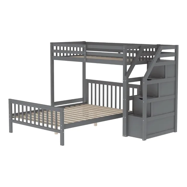 Litera Individual/matrimonial C/escaleras; Gris, Bellemave