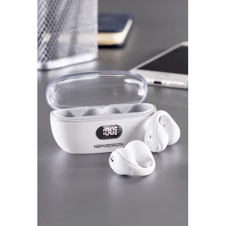 Fone De Ouvido Bluetooth Sem Fio 5.3 Openear Condução Óssea Auricular Display Lcd Digital Esportivo Academia Treino Corrida Gamer Estéreo Confortável Compatível iPhone Android Newdragon Cor Branco