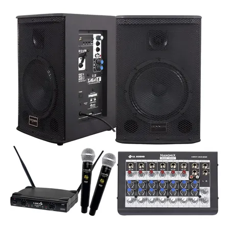 Kit Saga 8 Ativa Passiva Mesa Mxt 8 Canais Microfone Sem Fio Preto 127/220v