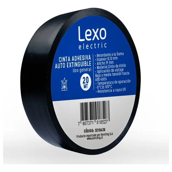 Cinta Aislante Vinílica Autoextinguible Lexo 19mm x 20 Mts