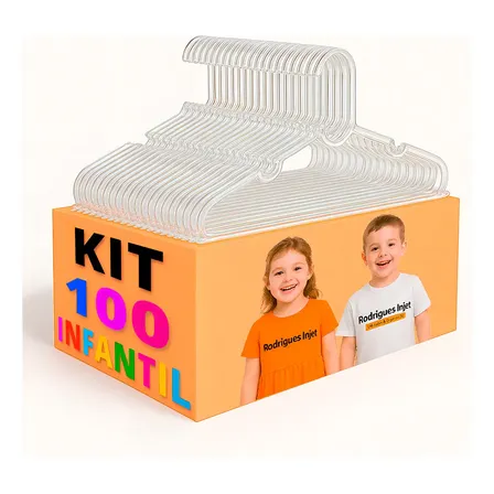 Cabide Infantil Acrílico Transparente Kit 100 Unidades Rodrigues Injet