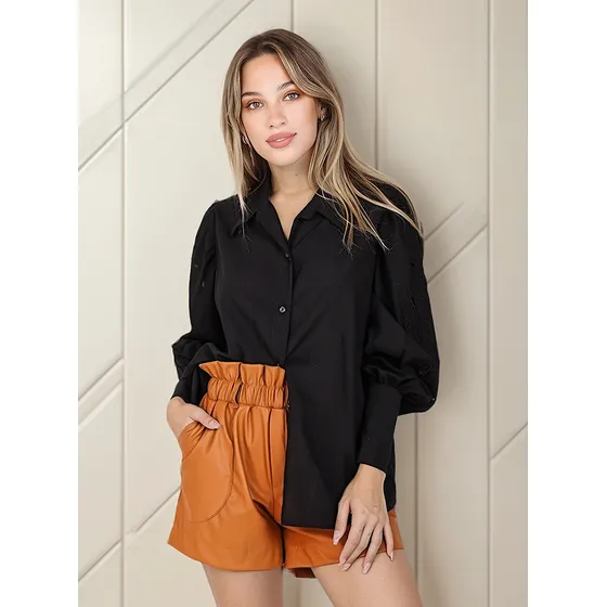 Camisa Negra Bordada Mujer Tendencia Cenicienta